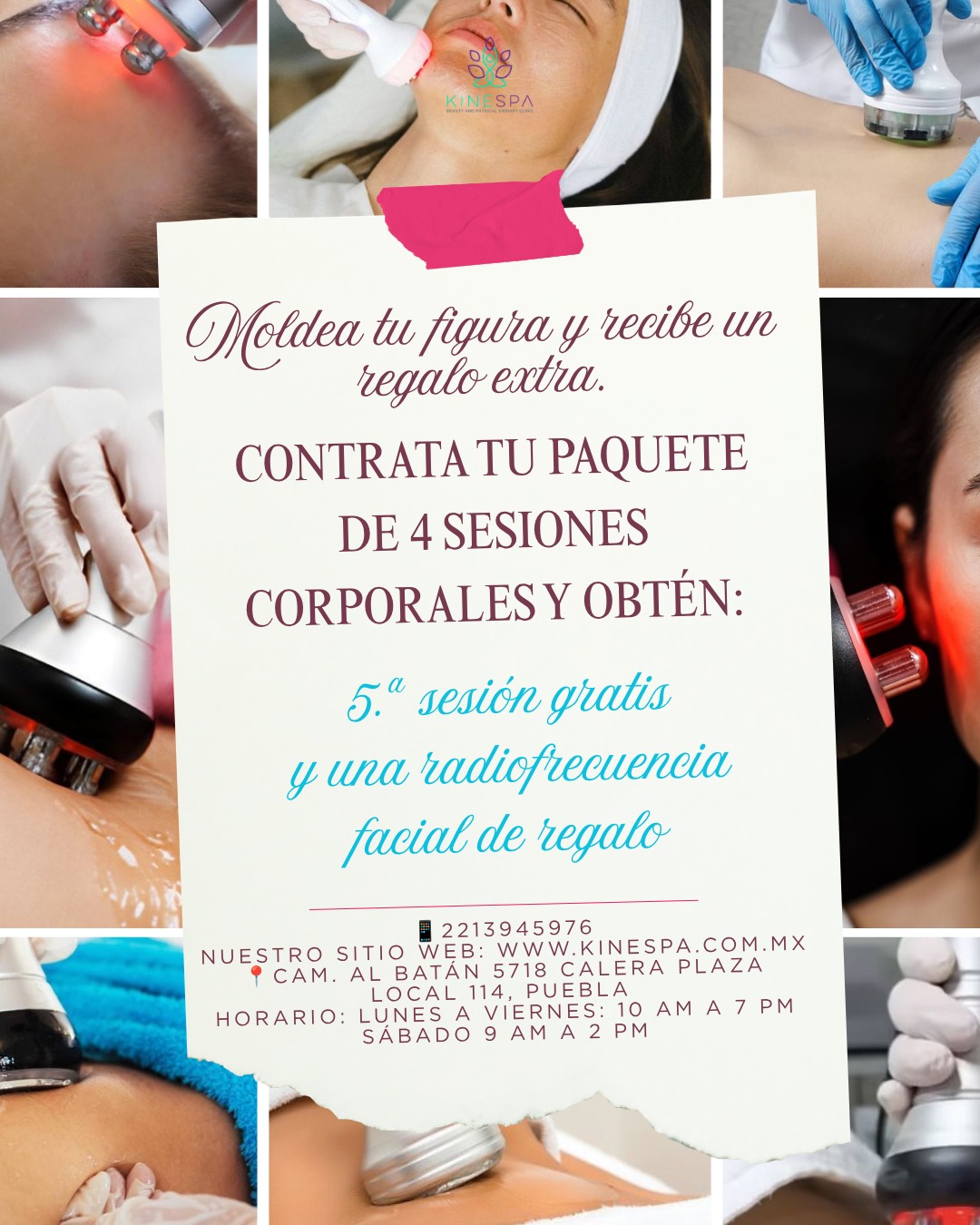 Paquete 4 sesiones corporales más 5a sesión gratis y radiofrecuencia facial de regalo — Kinespa Julio 2026